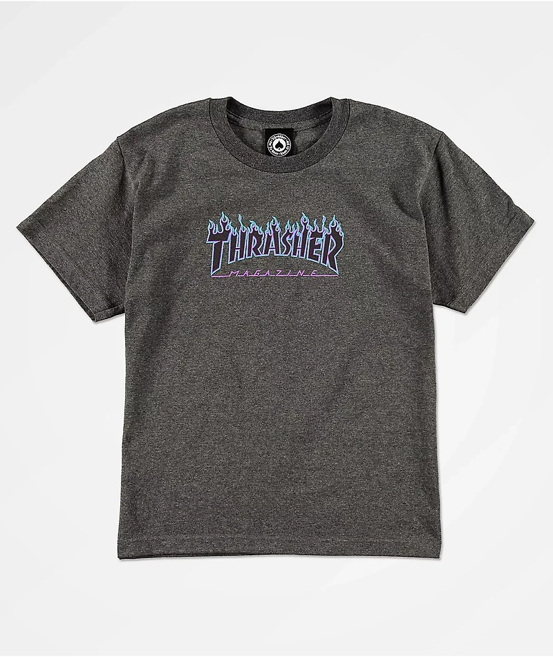 Thrasher Kids Flame Logo Grey T-Shirt