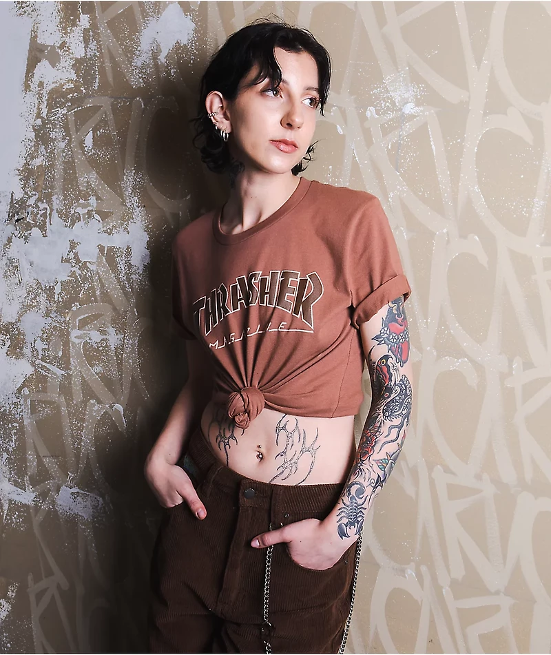 Thrasher Outlined Brown T-Shirt