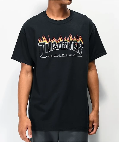 Thrasher Scorched Outline Black T-Shirt