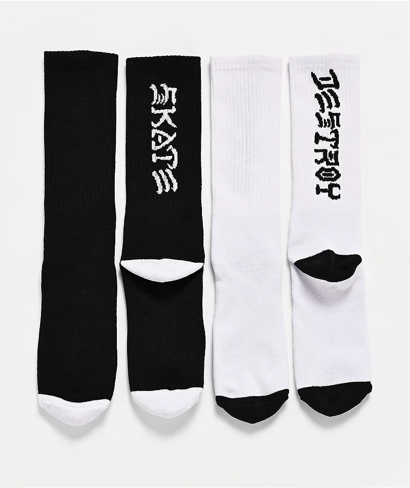 Thrasher Skate & Destroy White & Black 2 Pack Crew Socks