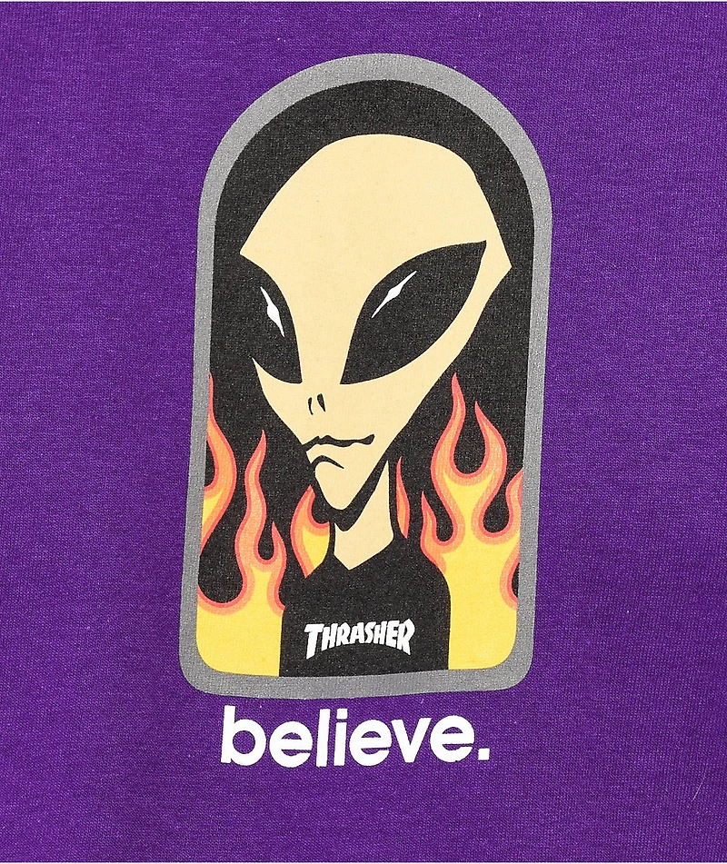 Thrasher x Alien Workshop Believe Purple T-Shirt