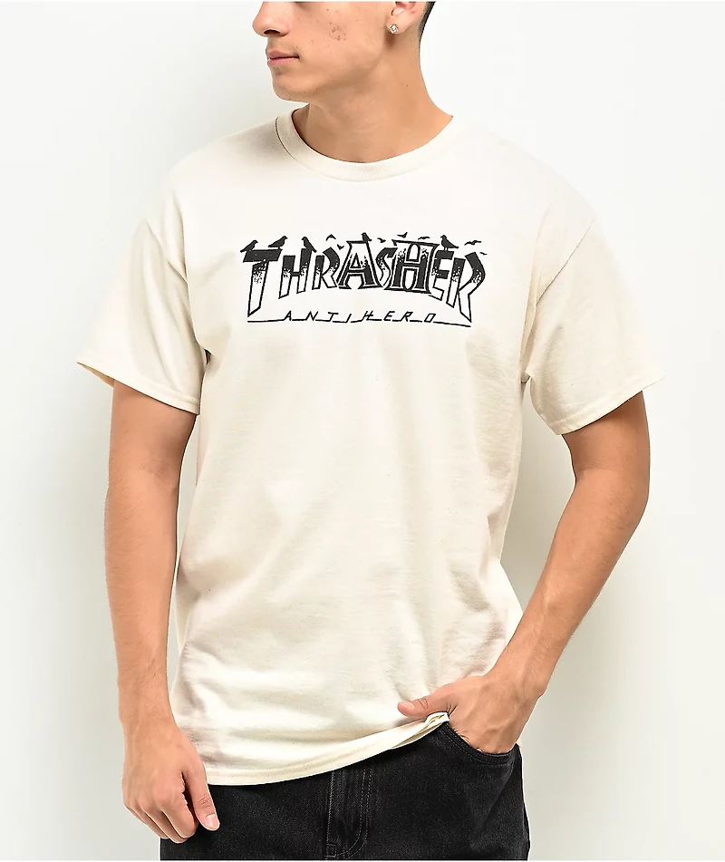 Thrasher x Anti-Hero Pigeon Mag Natural T-Shirt