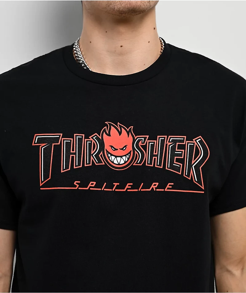Thrasher x Spitfire Bighead Outline Black T-Shirt