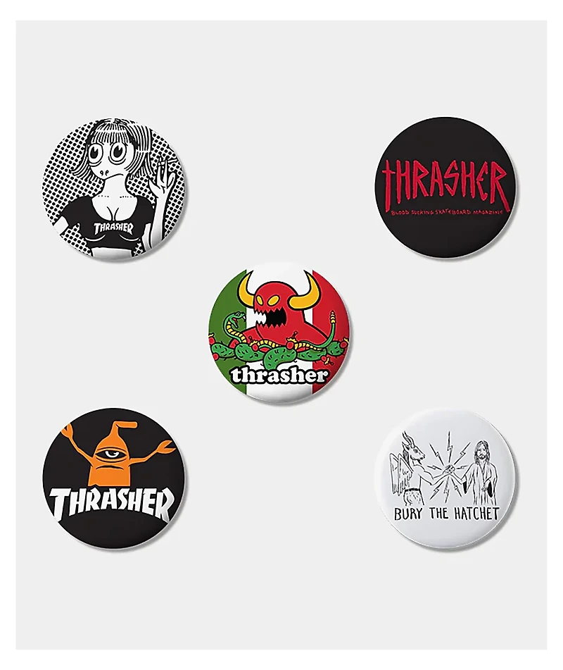 Thrasher x Toy Machine 5 Pack Pins