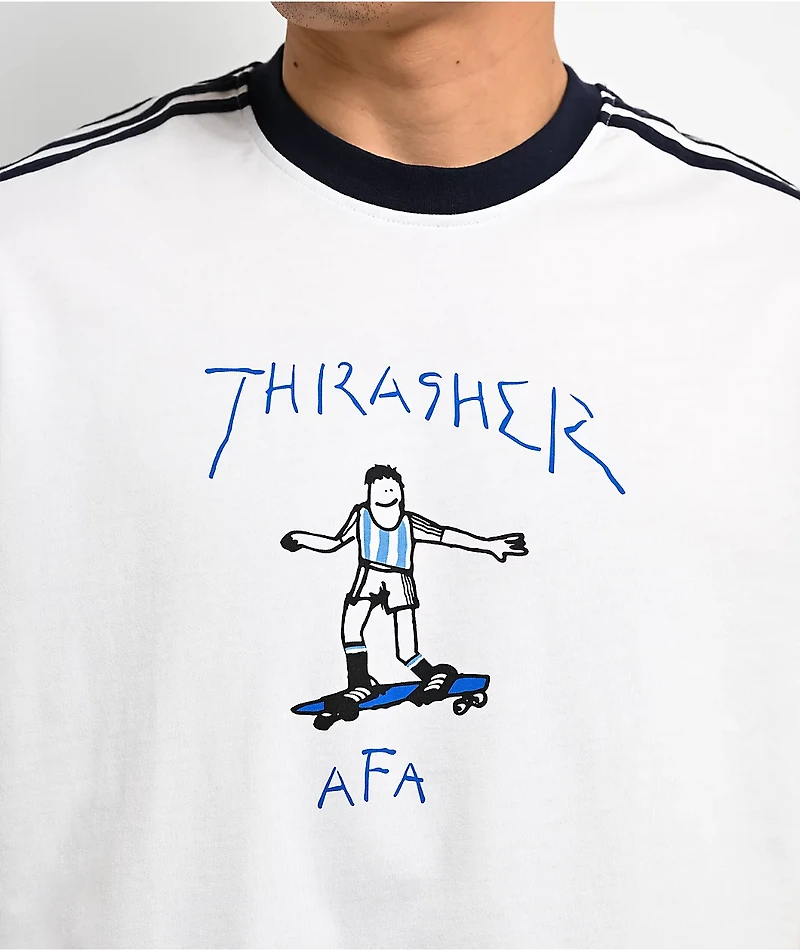 Thrasher x adidas x AFA Gonz White & Blue Ringer T-Shirt