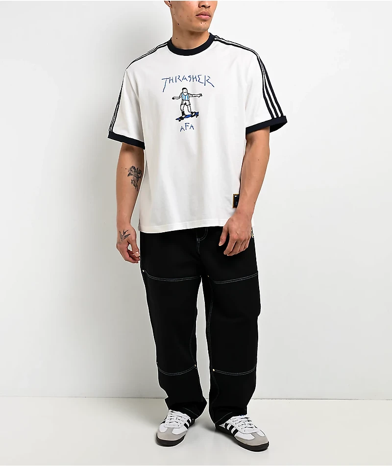 Thrasher x adidas x AFA Gonz White & Blue Ringer T-Shirt