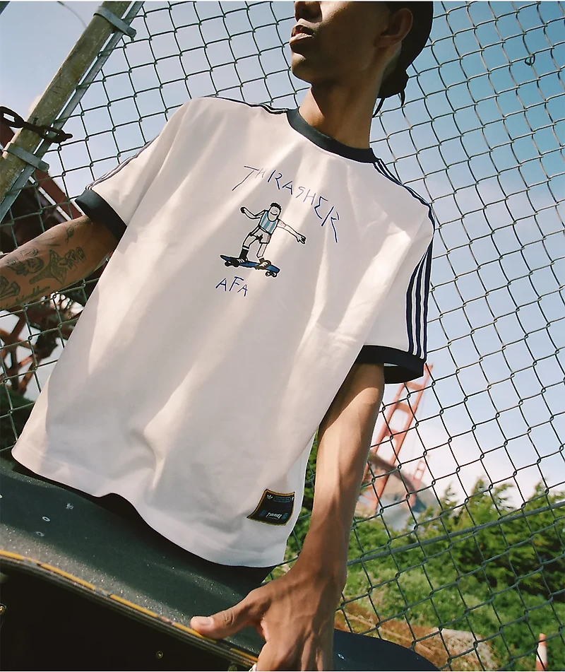Thrasher x adidas x AFA Gonz White & Blue Ringer T-Shirt