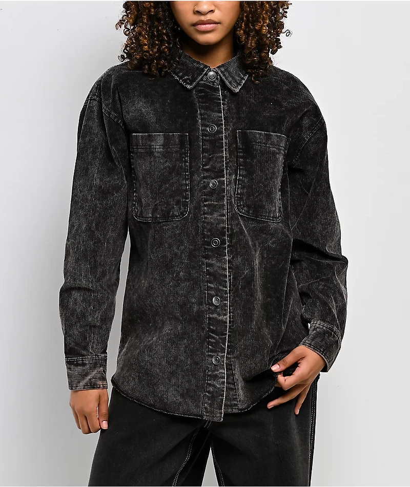 Thread & Supply Corduroy Grey Wash Long Sleeve Button Up Shirt