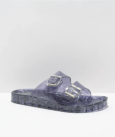 Trillium Amar Black Glitter Slide Sandals