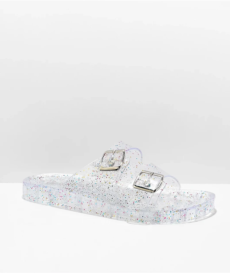 Trillium Amar Clear Glitter Slide Sandals