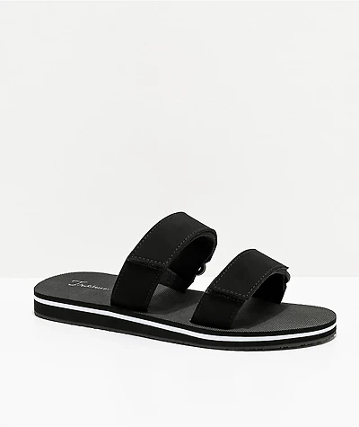 Trillium Black & White 2 Strap Slide Sandals