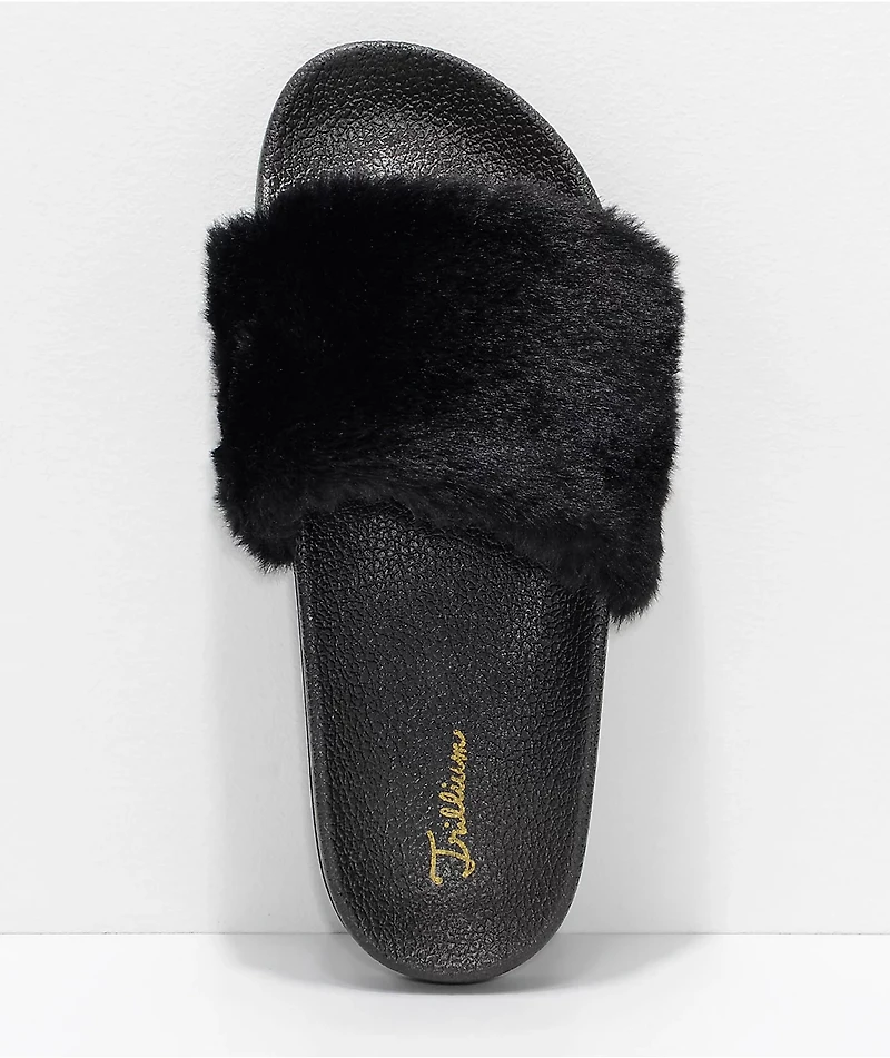 Trillium Black Fur Slide Sandals