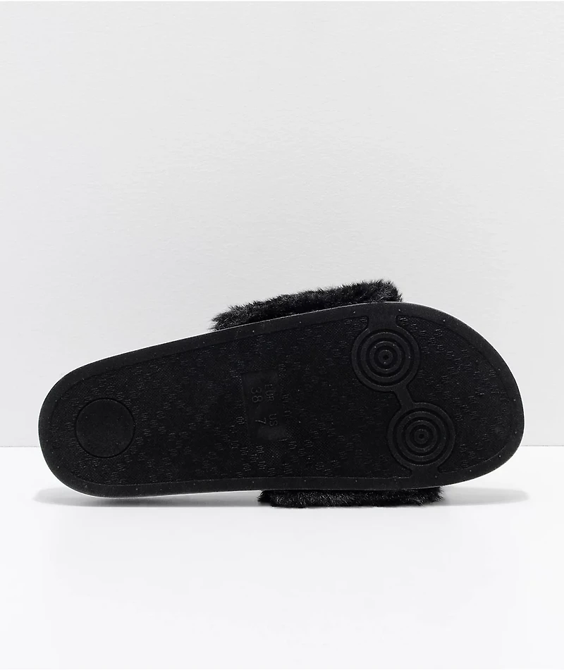 Trillium Black Fur Slide Sandals