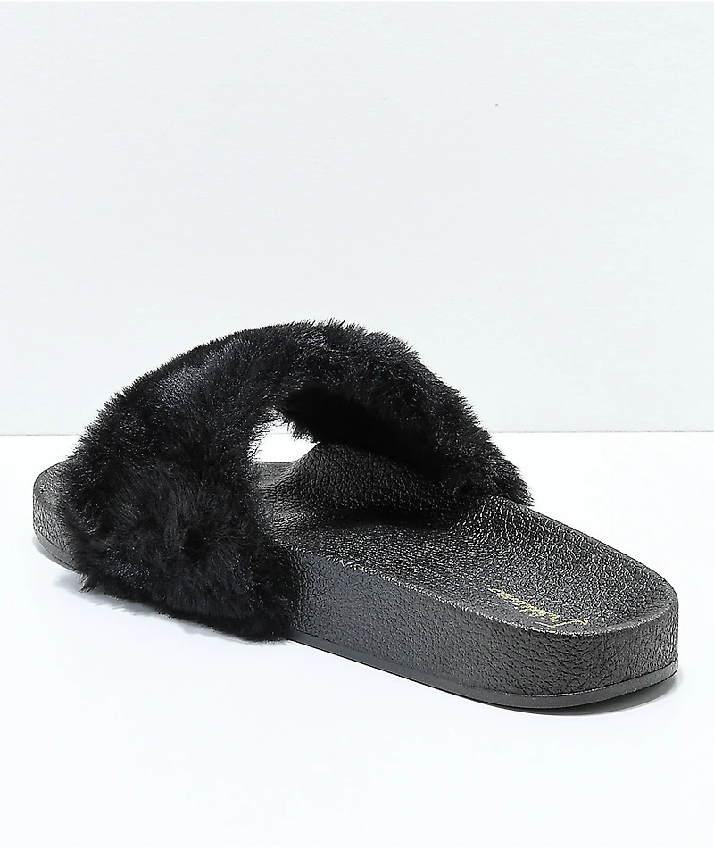 Trillium Black Fur Slide Sandals