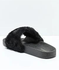 Trillium Black Fur Slide Sandals