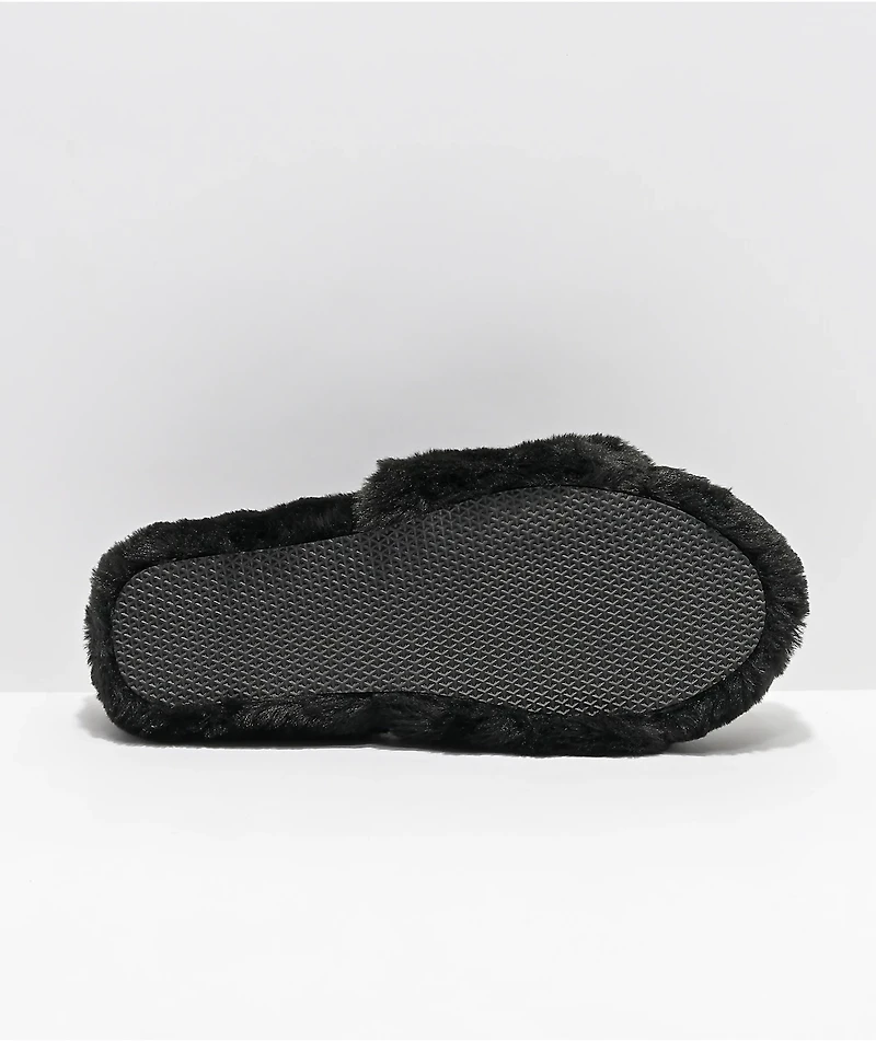 Trillium Black Furry Slide Sandals