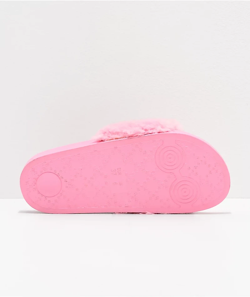 Trillium Bright Pink Fur Slide Sandals