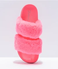 Trillium Double Strap Hot Pink Furry Slide Sandals