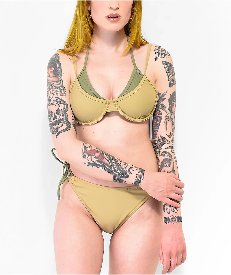 Trillium Izzy Double Layer Beige Triangle Bikini Top
