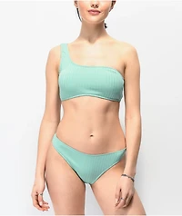 Trillium Kyra Ribbed Mint Cheeky Bikini Bottom