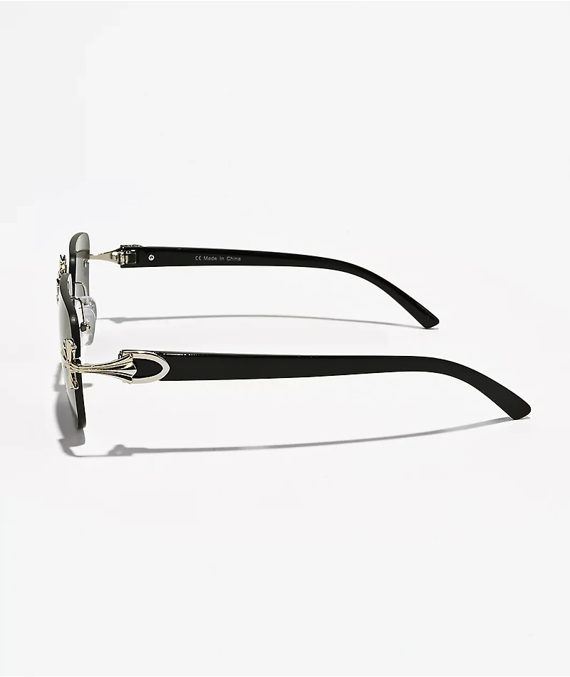 Triple Cross Rimless Silver & Black Sunglasses