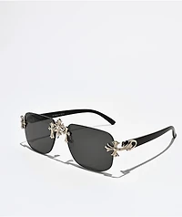 Triple Cross Rimless Silver & Black Sunglasses