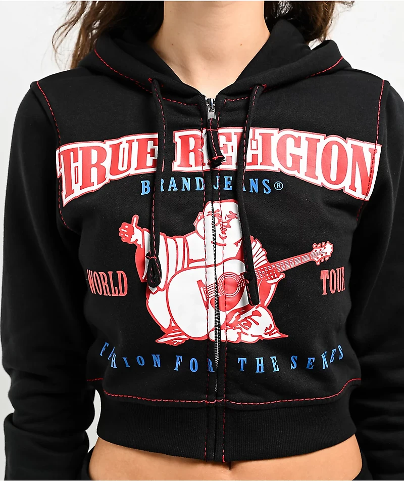 True Religion Anniversary Big T Black Crop Zip Hoodie