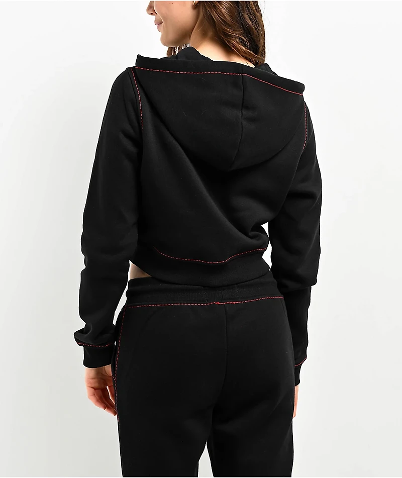 True Religion Anniversary Big T Black Crop Zip Hoodie