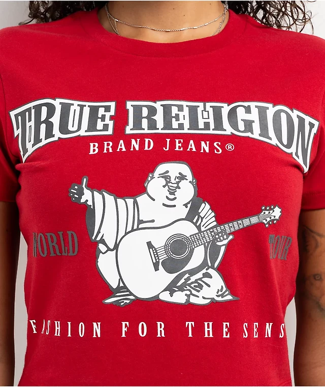 True Religion Anniversary Buddha Logo Red Crop T-Shirt at