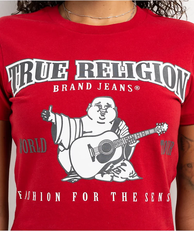 True Religion Anniversary Buddha Logo Red Crop T-Shirt