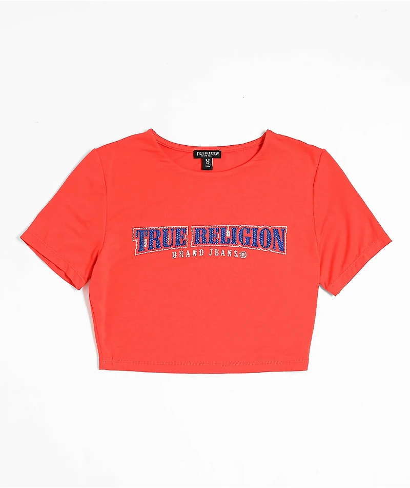 True Religion Anniversary Crystal Spicy Red Crop T-Shirt