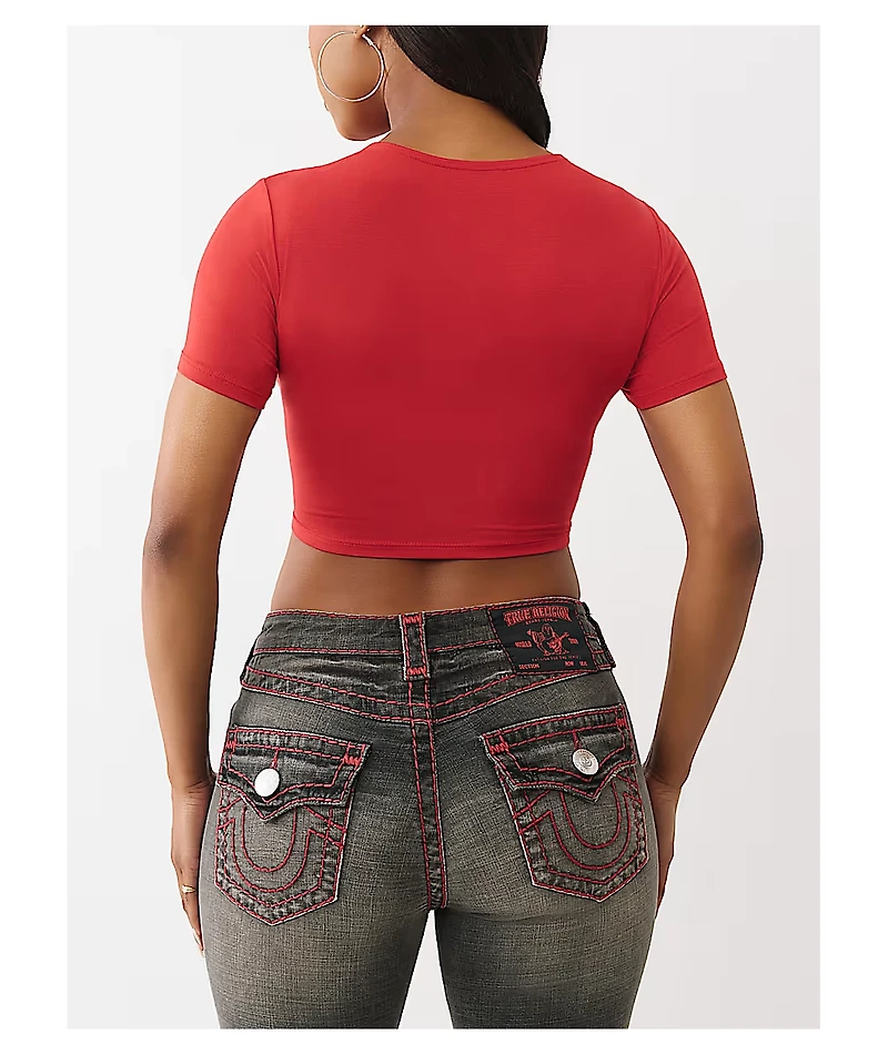 True Religion Anniversary Crystal Spicy Red Crop T-Shirt