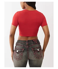 True Religion Anniversary Crystal Spicy Red Crop T-Shirt
