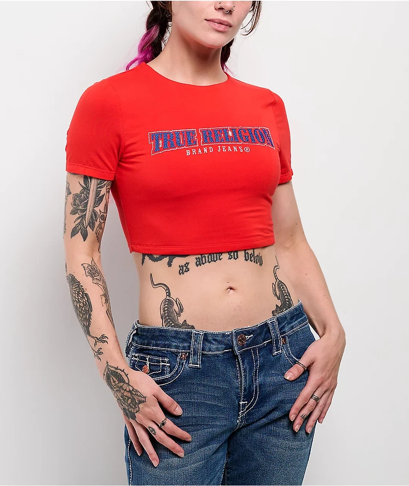 True Religion Anniversary Crystal Spicy Red Crop T-Shirt
