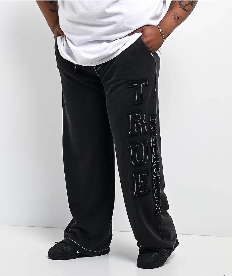 True Religion Appliqué Big T Black Wash Baggy Sweatpants