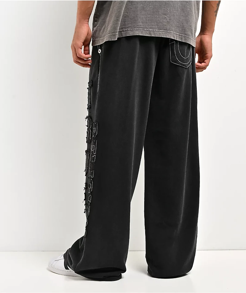 True Religion Appliqué Big T Black Wash Baggy Sweatpants