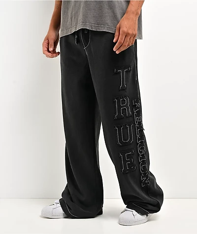 True Religion Appliqué Big T Black Wash Baggy Sweatpants