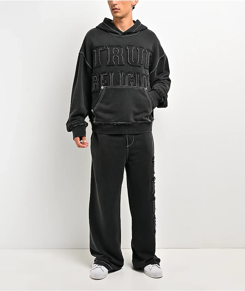 True Religion Appliqué Big T Black Wash Hoodie