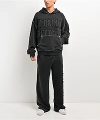 True Religion Appliqué Big T Black Wash Hoodie