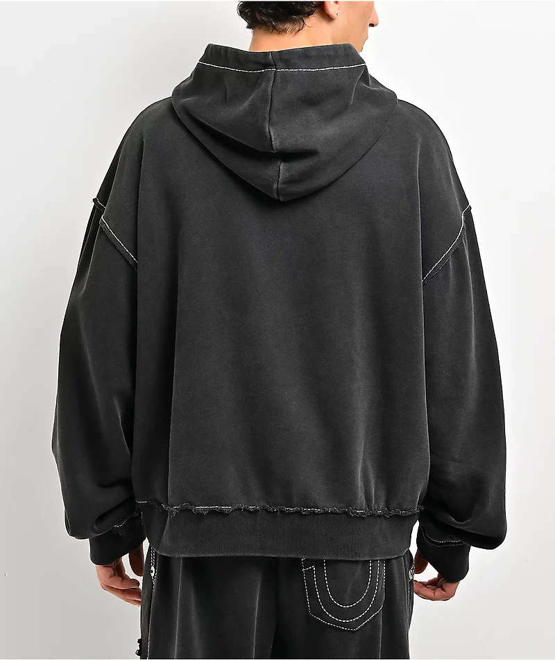 True Religion Appliqué Big T Black Wash Hoodie