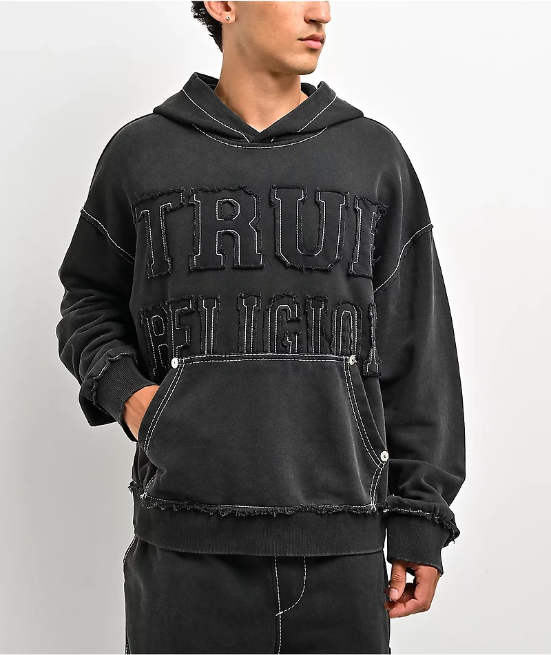 True Religion Appliqué Big T Black Wash Hoodie