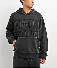True Religion Appliqué Big T Black Wash Hoodie