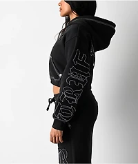 True Religion Applique Black Crop Zip Hoodie