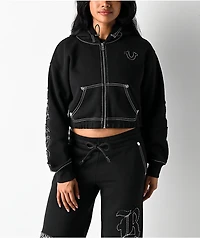 True Religion Applique Black Crop Zip Hoodie