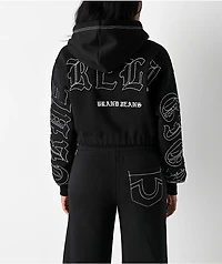 True Religion Applique Black Crop Zip Hoodie