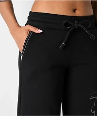 True Religion Applique Black Wide Leg Sweatpants