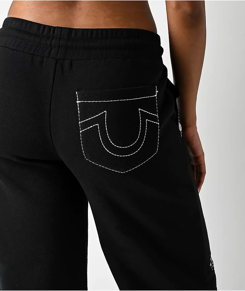 True Religion Applique Black Wide Leg Sweatpants