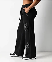 True Religion Applique Black Wide Leg Sweatpants