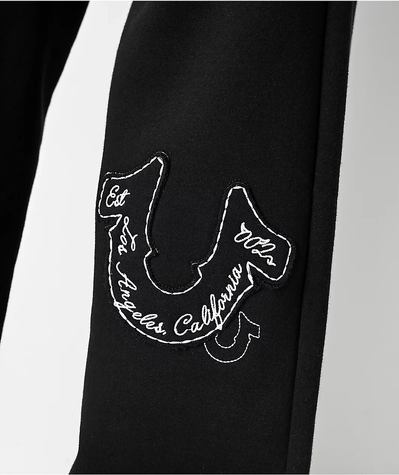 True Religion Applique Black Wide Leg Sweatpants