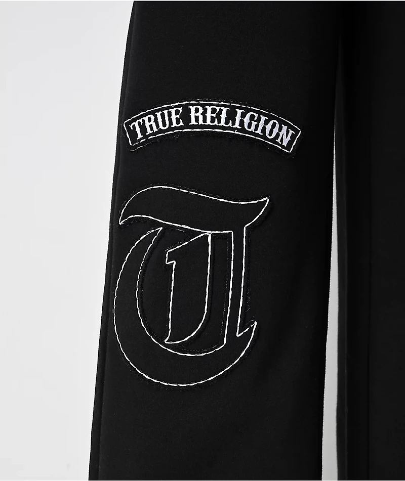 True Religion Applique Black Wide Leg Sweatpants